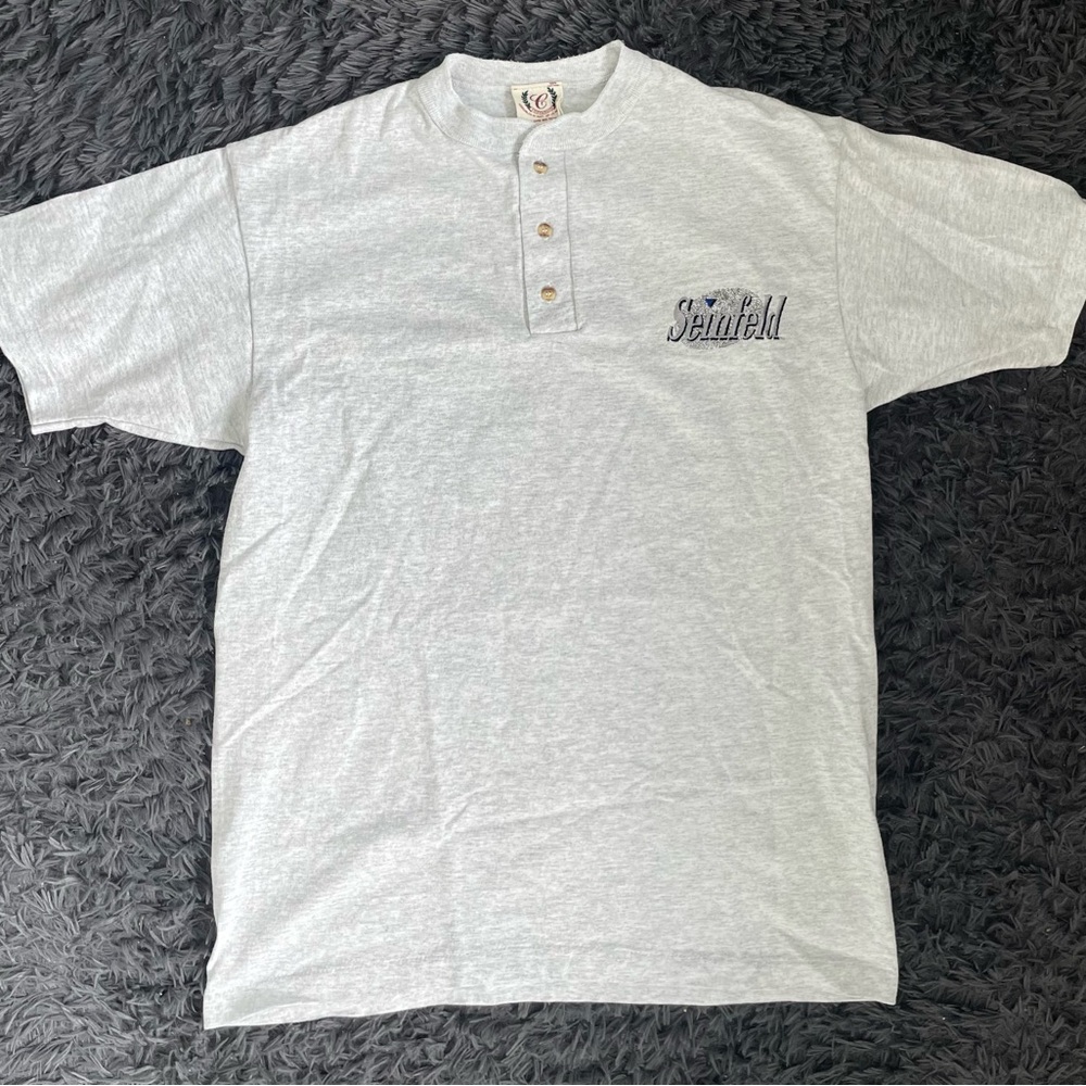 Vintage 90’s Gray Seinfeld Sitcom Stitched Three-Button Stitched Henley T-Shirt